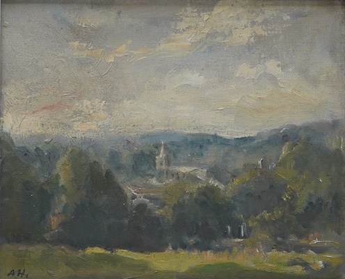 Alfred Robert Hayward (1875-1971), impressionist oil on board, ‘View in Rickmansworth’, initialled, 21 x 25cm. Condition - good